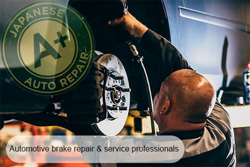 Automotive Brake Repair & Service Professionals - Technician Working on Front Brakes